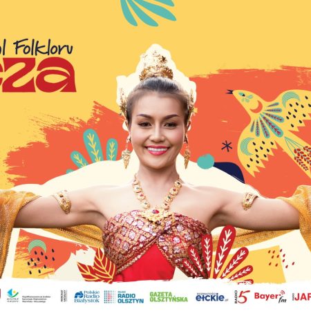 Plakat zapraszający w dniach 26-29 czerwca 2025 r. do Ełku na 22. edycję Światowego Festiwalu Folkloru Tęcza Ełk 2025.