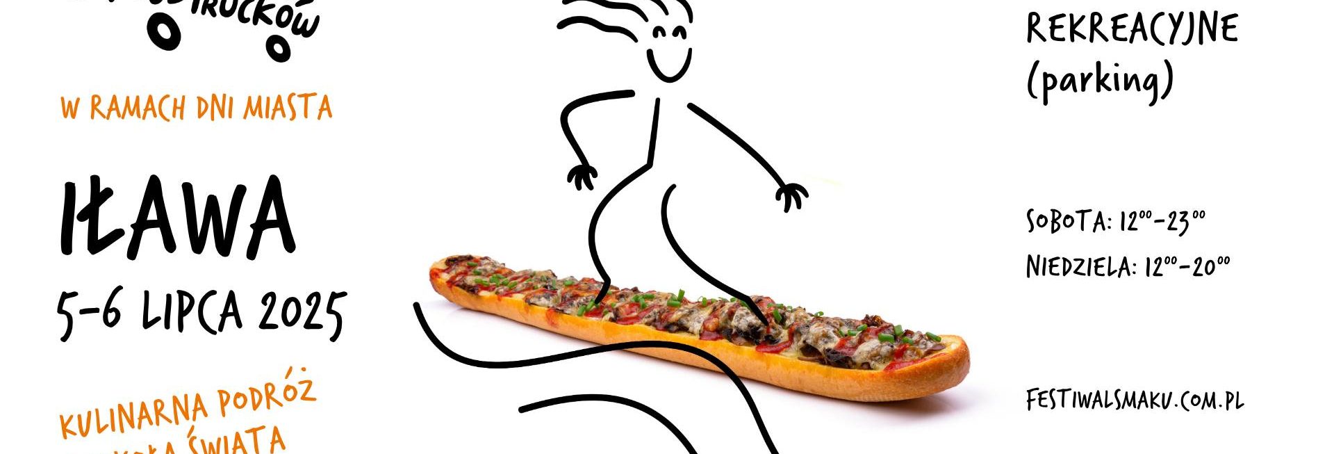 Plakat zapraszający w dniach 5-6 lipca 2025 r. do Iławy na Festiwal Smaków Food Trucków Iława 2025.