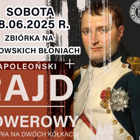 Plakat zapraszający w sobotę 28 czerwca 2025 r. do Jonkowa na Napoleoński Rajd Rowerowy – Jonkowo 2025.