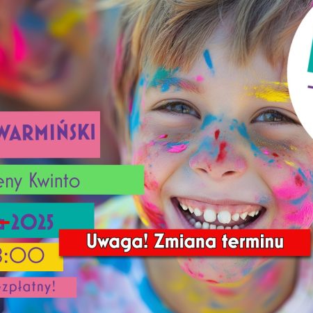 Plakat zapraszający w sobotę 5 lipca 2025 r. do Lidzbarka Warmińskiego na Dzień Kolorów - Holi Day Lidzbark Warmiński 2025.
