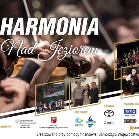 Plakat zapraszający w sobotę 14 czerwca 2025 r. do miejscowości Majdy nad jeziorem Wulpińskim w gminie Stawiguda na koncert FEELHARMONIA Nad Jeziorem Majdy 2025.
