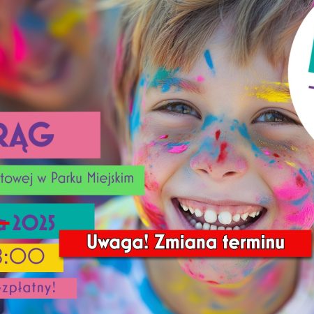 Plakat zapraszający w niedzielę 6 lipca 2025 r. do Morąga na Dzień Kolorów - Holi Day Morąg 2025.