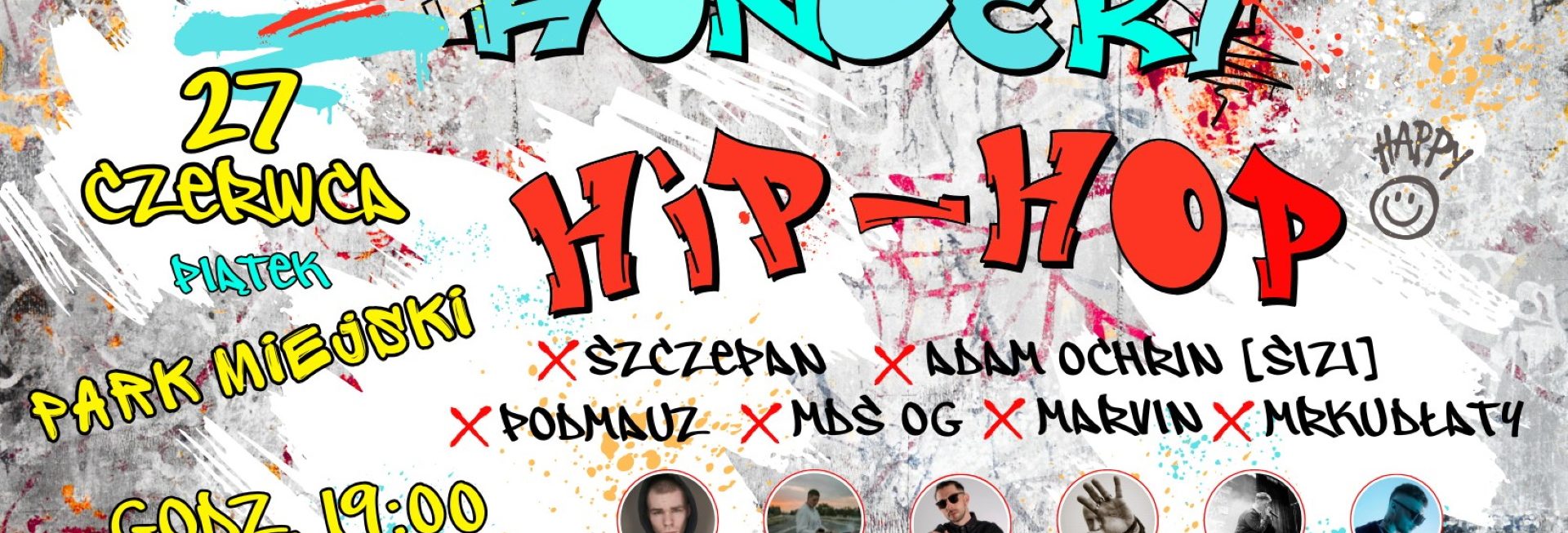 Plakat zapraszający w piątek 27 czerwca 2025 r. do Morąga na Koncert HIP-HOP Morąg 2025.