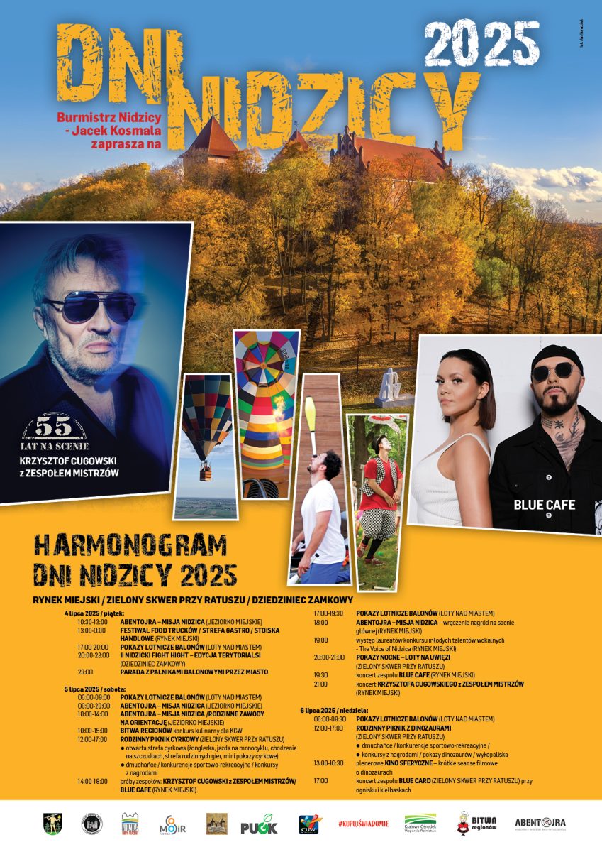 Plakat zapraszający w dniach 4-6 lipca 2025 r. do Nidzicy na Dni Nidzicy 2025. 