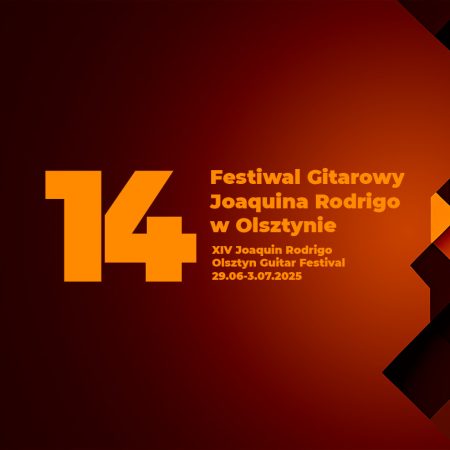 Plakat zapraszający w dniach od 29 czerwca do 3 lipca 2025 r. do Olsztyna na Festiwal Gitarowy Joaquina Rodrigo Filharmonia Olsztyn 2025. 