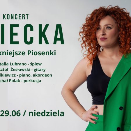 Plakat zapraszający w niedzielę 29 czerwca 2025 r. do Olsztyna na koncert Natalii Lubrano - Najpiękniejsze piosenki Agnieszki Osieckiej Olsztyn 2025.