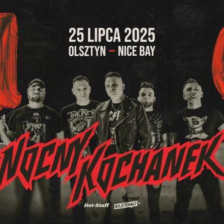 Plakat zapraszający w piątek 25 lipca 2025 r. do Olsztyna na koncert zespołu Nocny Kochanek Olsztyn 2025.