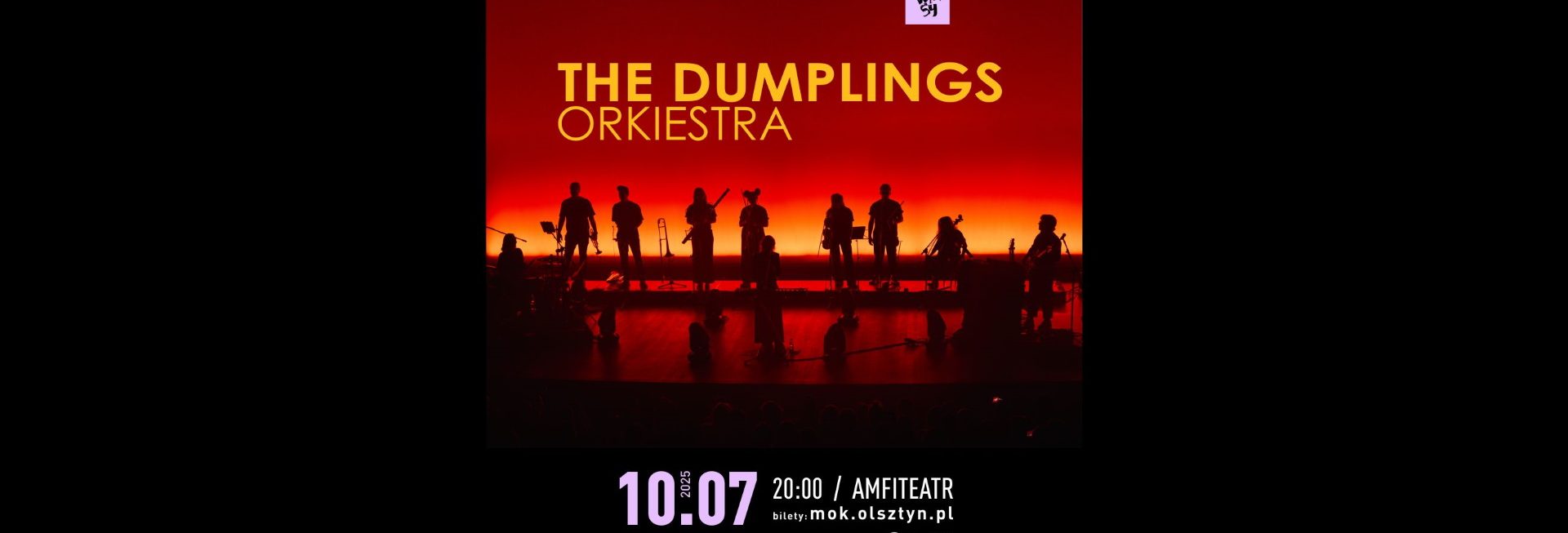 Plakat zapraszający w czwartek 10 lipca 2025 r. do Olsztyna na koncert zespołu The Dumplings Orkiestra Olsztyn 2025.