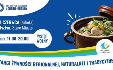 Plakat zapraszający w sobotę 14 czerwca 2025 r. do Olsztyna na Targi Żywności Regionalnej, Naturalnej i Tradycyjnej Olsztyn 2025.