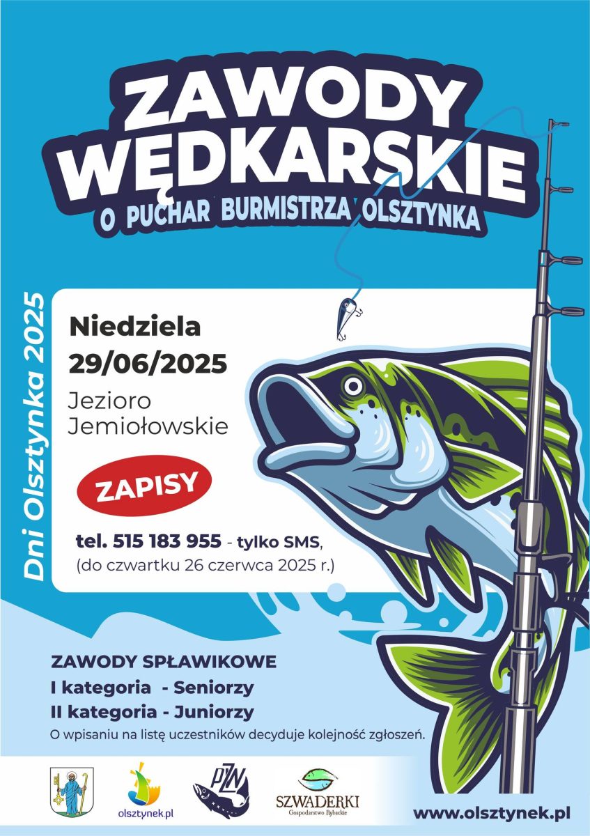 Serdecznie zapraszamy w niedzielę 29 czerwca 2025 r. do Olsztynka na Zawody Wędkarskie o Puchar Burmistrza Olsztynka 2025. 