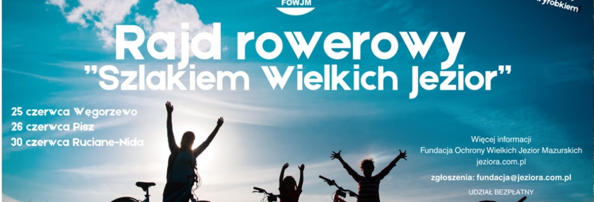 Plakat zapraszający na Rajd rowerowy “Szlakiem Wielkich Jezior” Węgorzewo Pisz Ruciane-Nida 2025