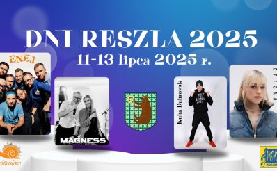 Plakat zapraszający w dniach 11-13 lipca 2025 r. do Reszla na coroczne urodziny miasta Dni Reszla 2025. 