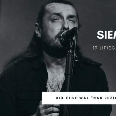 Plakat zapraszający w sobotę 19 lipca 2025 r. na 19. edycję Festiwalu "Nad Jeziorakiem" Koncert Piotr Cugowski Siemiany 2025.