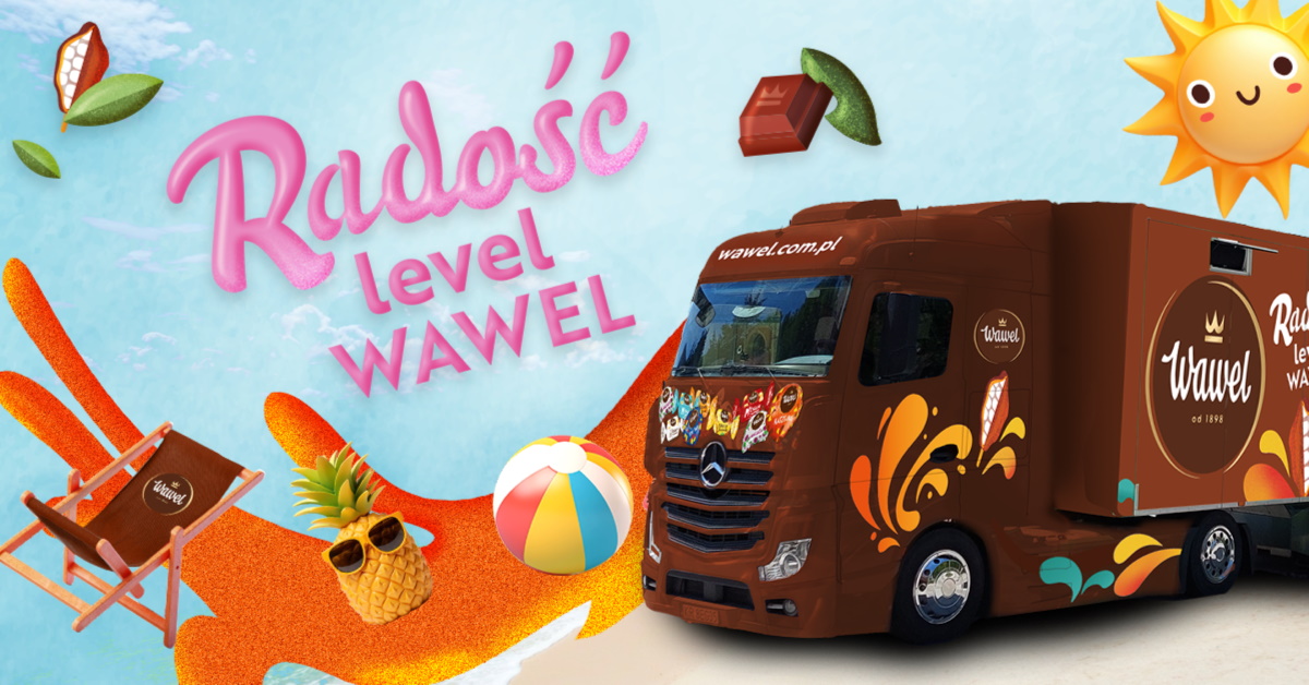 Plakat zapraszający do odwiedzenia interaktywnej ciężarówki Wawel Truck. 