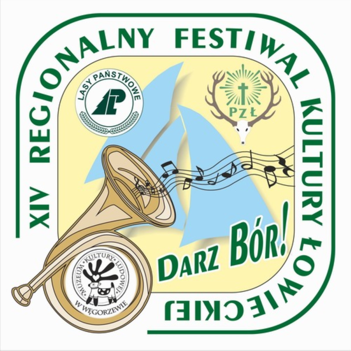 Plakat zapraszający w sobotę 12 lipca 2025 r. do Węgorzewa na coroczną imprezę Regionalny Festiwal Kultury Łowieckiej Węgorzewo 2025.  