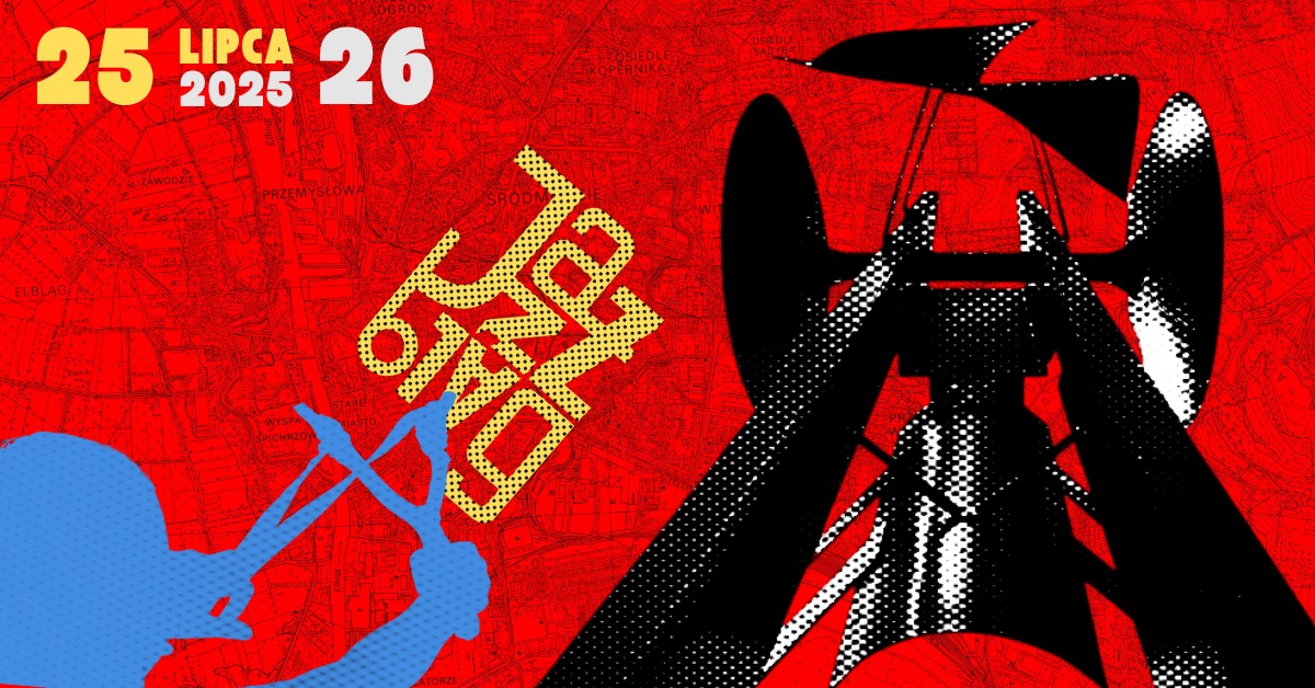 Plakat zapraszający w dniach 25-26 lipca 2025 r. do Elbląga na Jazzbląg Festiwal Elbląg 2025. 