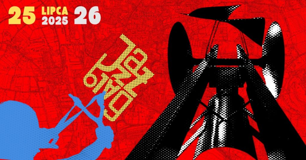 Plakat zapraszający w dniach 25-26 lipca 2025 r. do Elbląga na Jazzbląg Festiwal Elbląg 2025. 