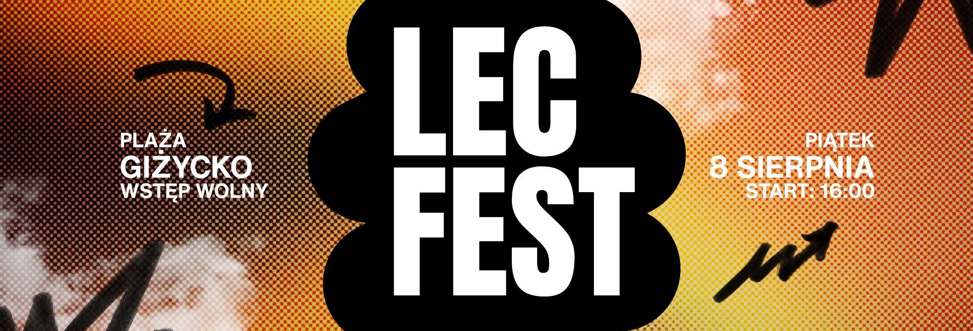 Plakat zapraszający w piątek 8 sierpnia 2025 r. do Giżycka na Festiwal Muzyki Elektronicznej Lec Fest Giżycko 2025. 