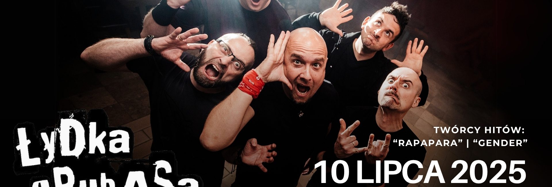 Plakat zapraszający w czwartek 10 lipca 2025 r. do Amfiteatru w Grunwaldzie na koncert zespołu Łydka Grubasa Grunwald 2025.