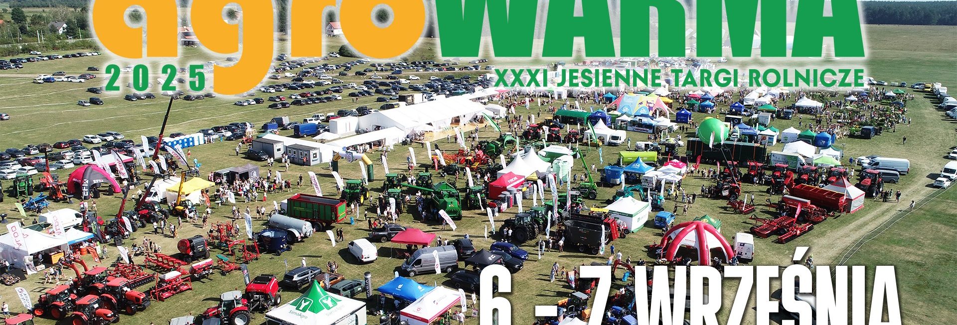 Plakat zapraszający w dniach 6-7 września 2025 r. do miejscowości Gryźliny w gminie Stawiguda na 31. edycję Targów Warmii i Mazur agroWARMA 2025.
