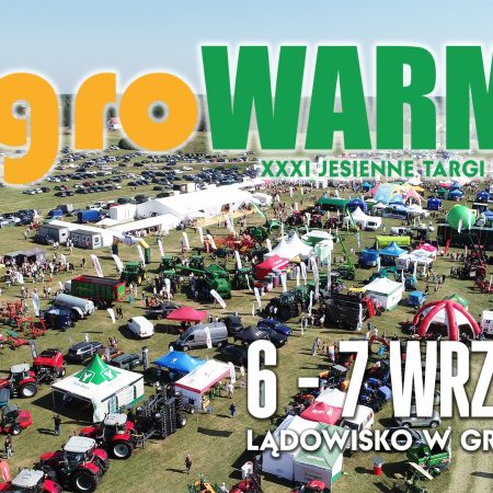 Plakat zapraszający w dniach 6-7 września 2025 r. do miejscowości Gryźliny w gminie Stawiguda na 31. edycję Targów Warmii i Mazur agroWARMA 2025.