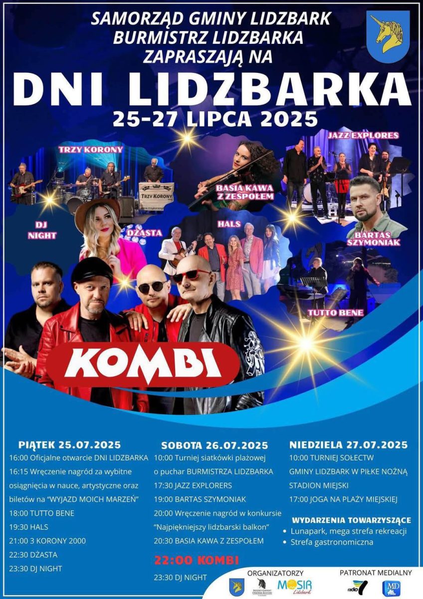 plakat zapraszający w dniach 25-27 lipca 2025 r. do Lidzbarka na Dni Lidzbarka 2025.