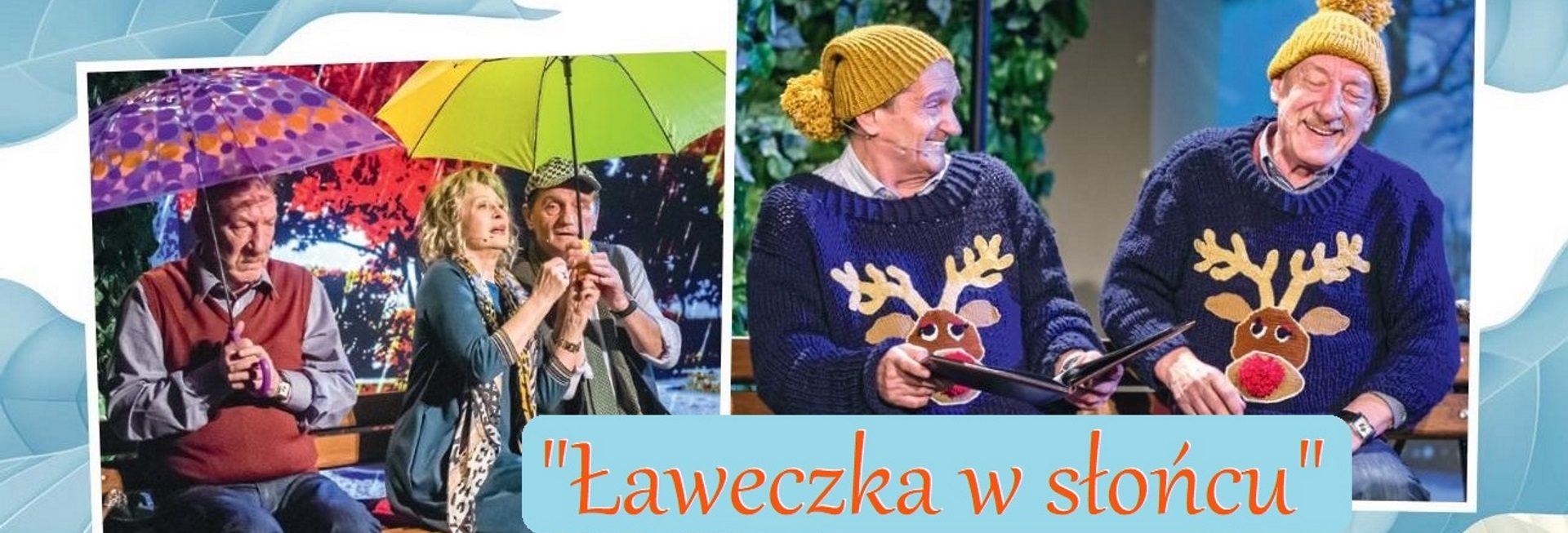 Plakat zapraszający na spektakl komediowy "Ławeczka w słońcu".