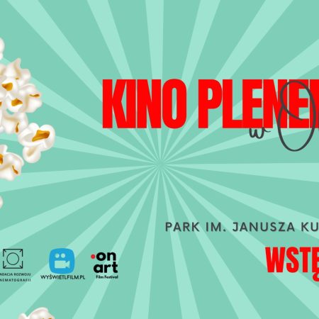Plakat zapraszający do Olsztyna na kino plenerowe w Olsztynie 2025.
