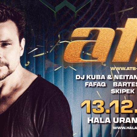 Plakat zapraszający w sobotę 13 grudnia 2025 r. do Olsztyna na koncert ATB Hala Urania Olsztyn 2025. 