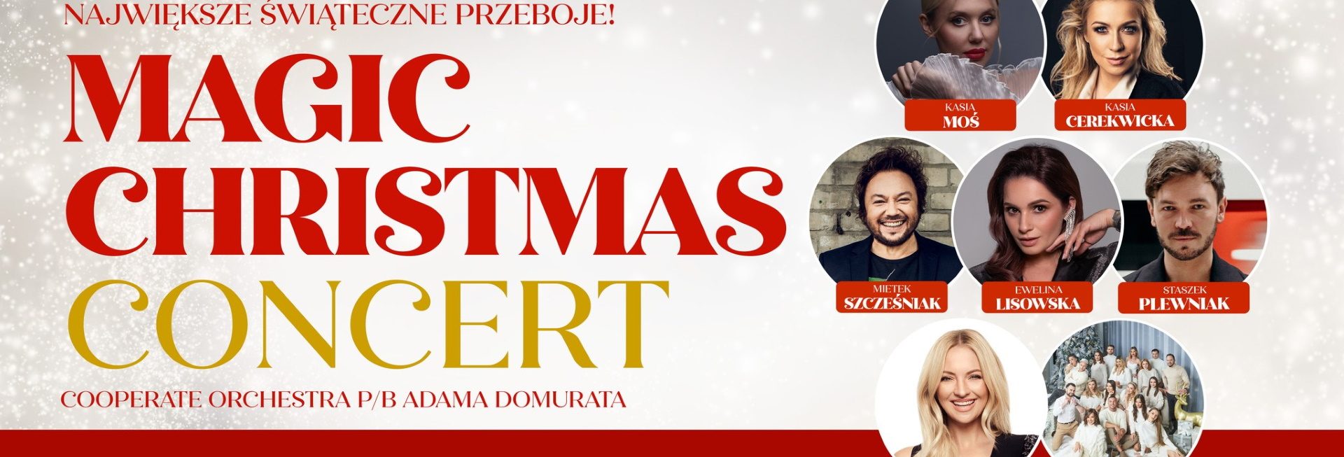 Plakat zapraszający w piątek 5 grudnia 2025 r. do Olsztyna na koncert Magic Christmas Concert - Największe Świąteczne Przeboje Hala Urania Olsztyn 2025.