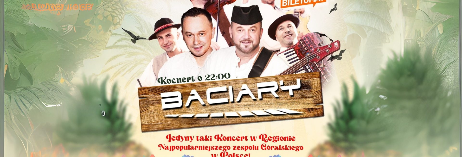 Plakat zapraszający w sobotę 6 września 2025 r. do Ostródy na koncert Baciary w Letniej Strefie Ostróda 2025.