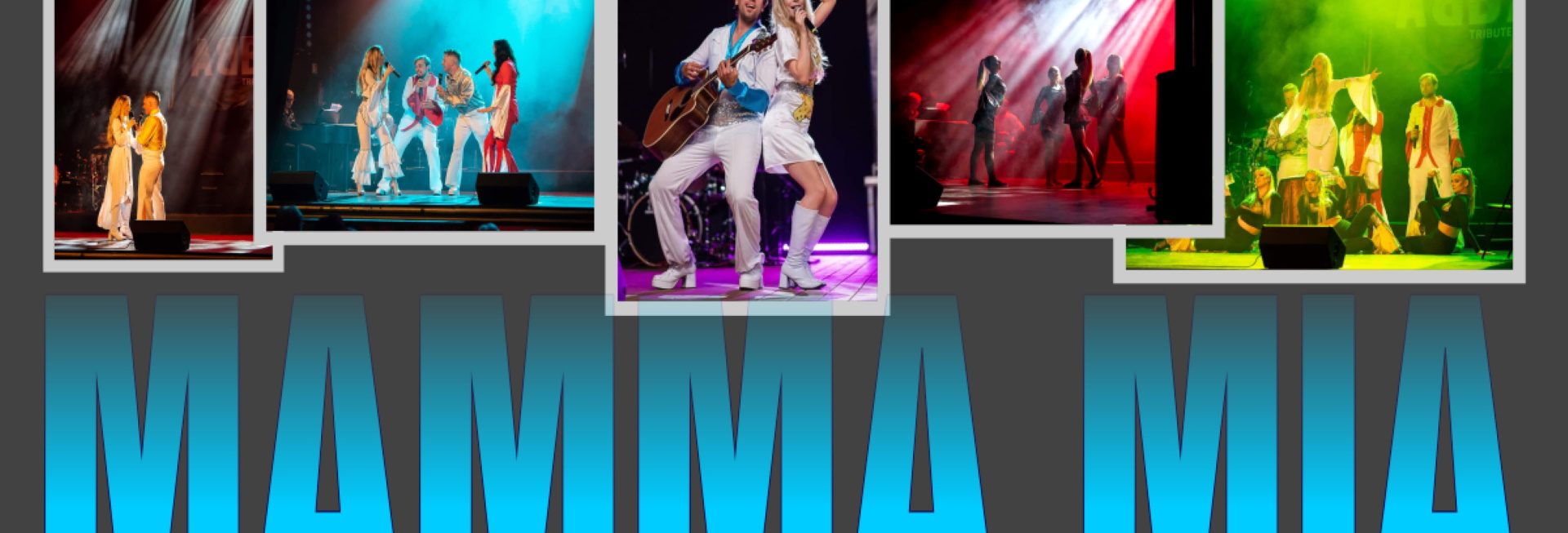 Plakat zapraszający w niedzielę 6 lipca 2025 r. do Ostródy na koncert - Muzyczne Show "Mamma Mia" Ostróda 2025. 