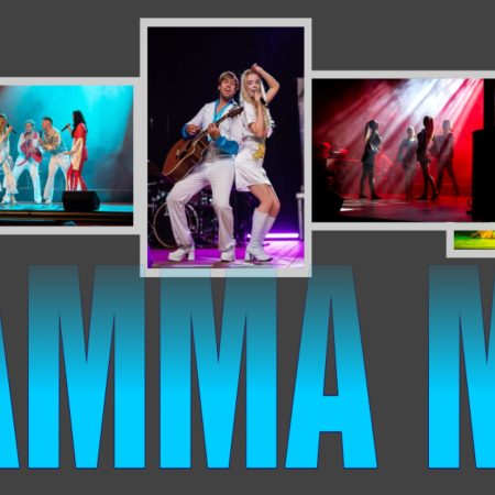 Plakat zapraszający w niedzielę 6 lipca 2025 r. do Ostródy na koncert - Muzyczne Show "Mamma Mia" Ostróda 2025. 
