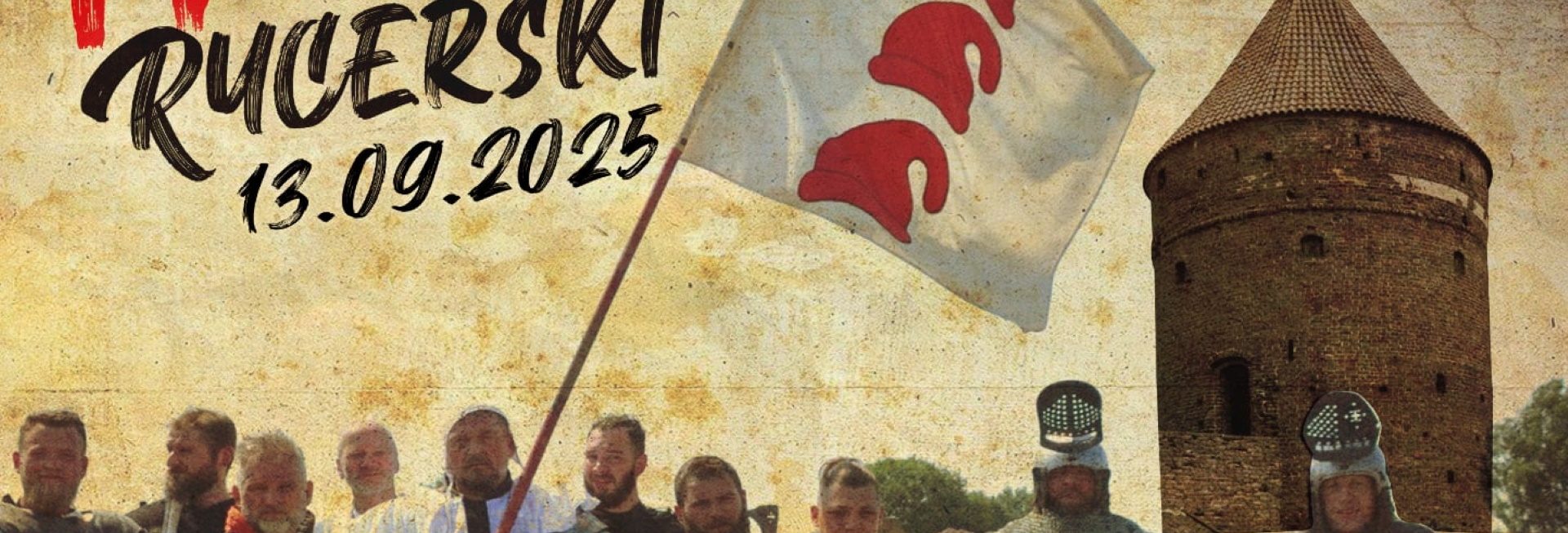 Plakat zapraszający w sobotę 13 września 2025 r. do Dobrego Miasta na Turniej Rycerski Dobre Miasto 2025.