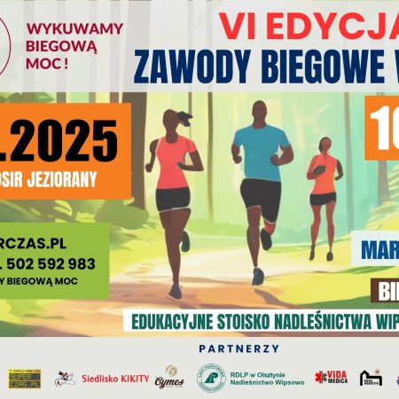 Plakat zapraszający w niedzielę 7 września 2025 r. do miejscowości Kikity w gminie Jeziorany na Biegi Wykuwamy biegową moc! Kikity k. Jezioran 2025.