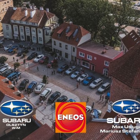 Plakat zapraszający do Lidzbarka Warmińskiego na coroczny Zlot Subaru Lidzbark Warmińskim.