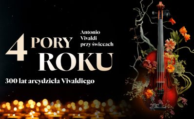 Plakat zapraszający w czwartek 20 listopada 2025 r. do Olsztyna na Koncert „Cztery pory roku” Antonio Vivaldi przy Świecach Filharmonia Olsztyn 2025. 