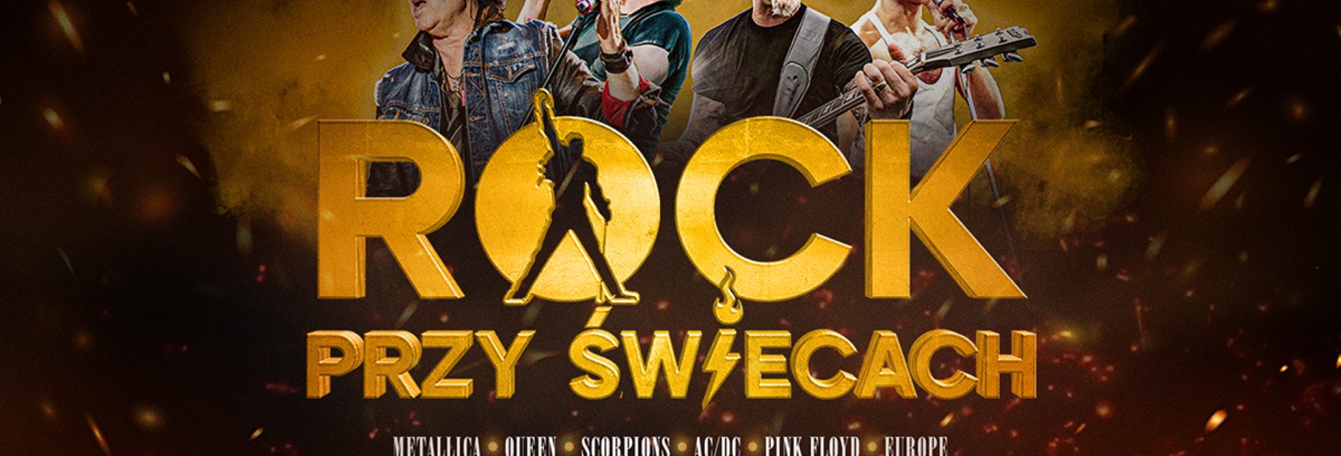Plakat zapraszający w środę 15 października 2025 r. do Olsztyna na koncert "ROCK przy świecach" Filharmonia Olsztyn 2025.