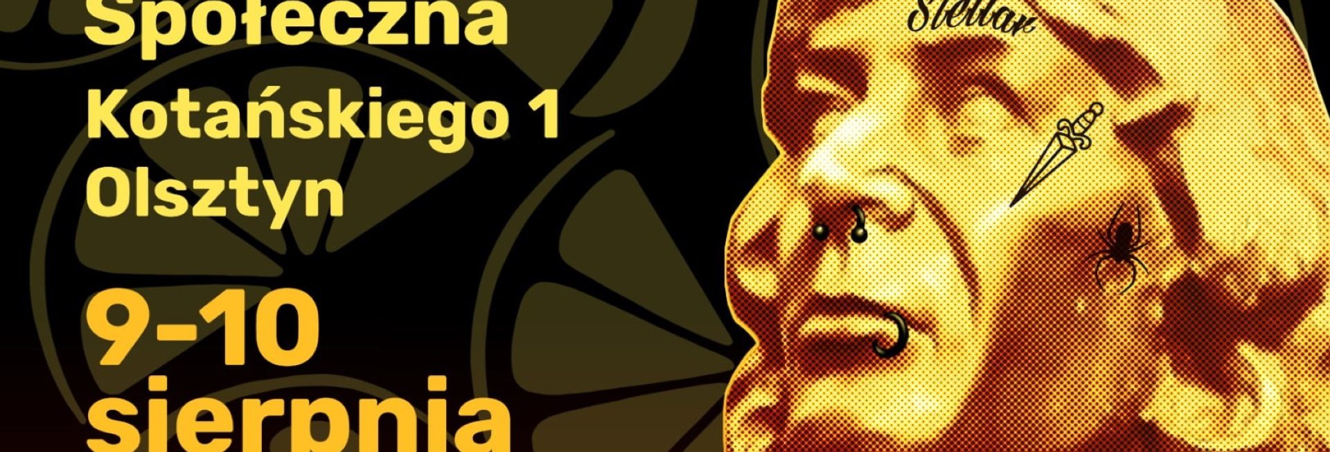 Plakat zapraszający w dniach 9-10 sierpnia 2025 r. do Olsztyna na Konwent Tatuażu Olsztyn 2025. 