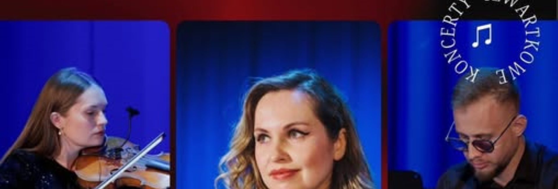 Plakat zapraszający w czwartek 14 sierpnia 2025 r. do Olsztynka na Letni Koncert Czwartkowy i występ zespołu Między Dźwiękami Olsztynek 2025.