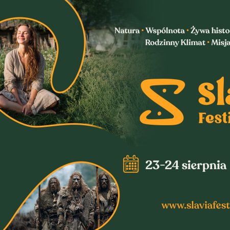 Plakaty zapraszający w dniach 23-24 sierpnia 2025 r. do miejscowości Parolewo w gminie Ostróda na Slavia Festival 2025 – Festiwal Słowiańskiej Kultury i Natury Parolewo k. Ostródy.