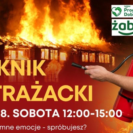 Plakat zapraszający w sobotę 9 sierpnia 2025 r. do Pisza na Piknik Strażacki Pisz 2025.