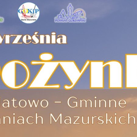 Plakat zapraszający w sobotę 13 września 2025 r. do miejscowości Banie Mazurskie w powiecie gołdapskim na Dożynki Gminne Banie Mazurskie 2025. 