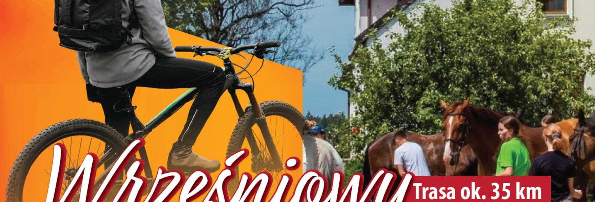 Plakat zapraszający w niedzielę 21 września 2025 r. do Biskupca na Wrześniowy Rajd Rowerowy Biskupiec 2025. 