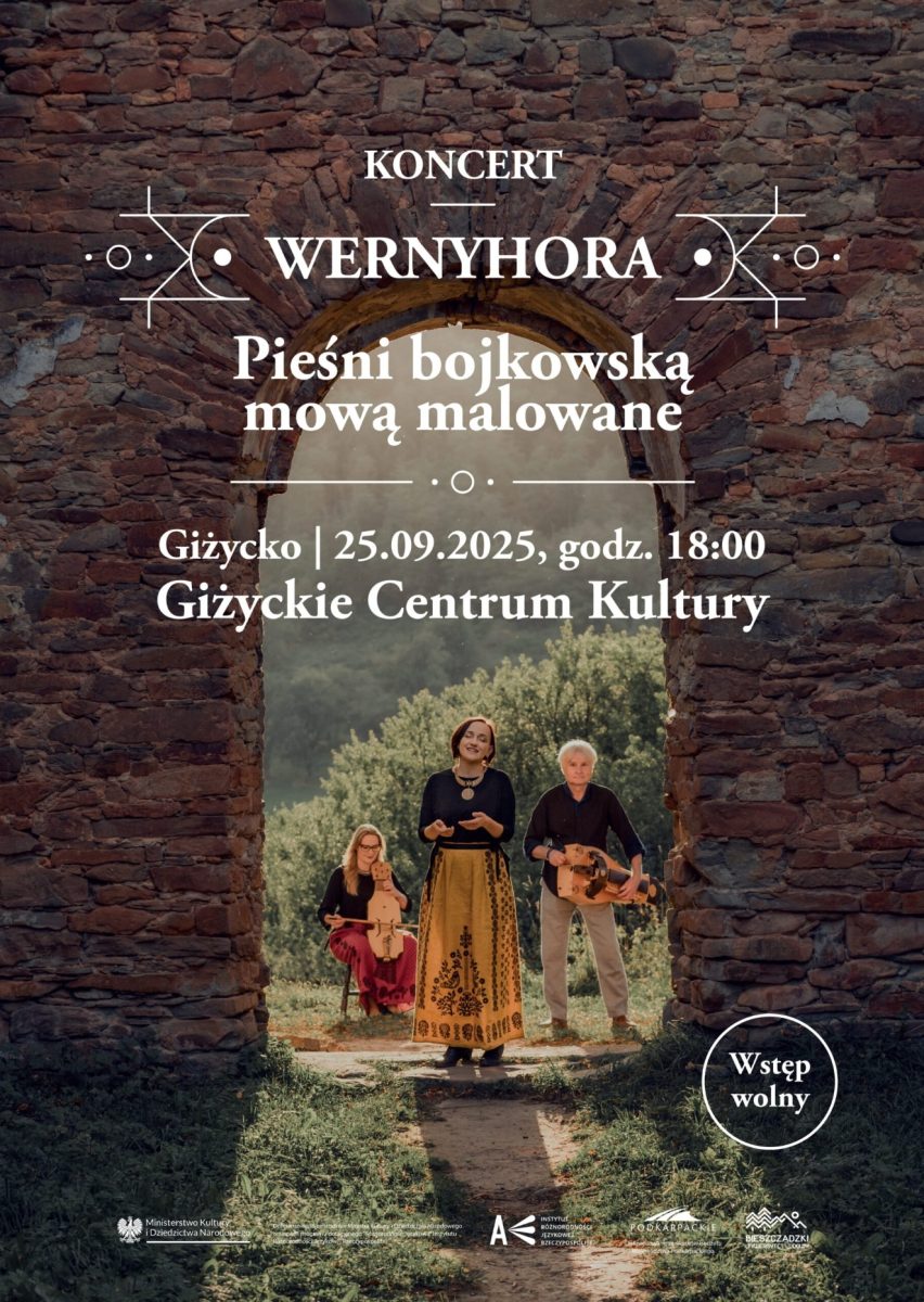 Plakat zapraszający w czwartek 25 września 2025 r. do Giżycka na koncert zespołu Wernyhora Giżycko 2025.