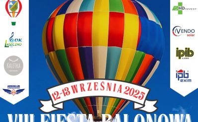 Plakat zapraszający w dniach 12-13 września 2025 r. do Iławy na Fiestę Balonową o Puchar Wójta Gminy Iława 2025.
