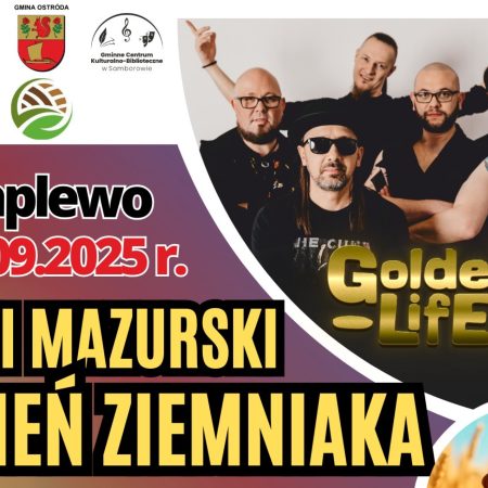 Plakat zapraszający w niedzielę 28 września 2025 r. do miejscowości Kraplewo w gminie Ostróda na Mazurski Dzień Ziemniaka Kraplewo 2025.
