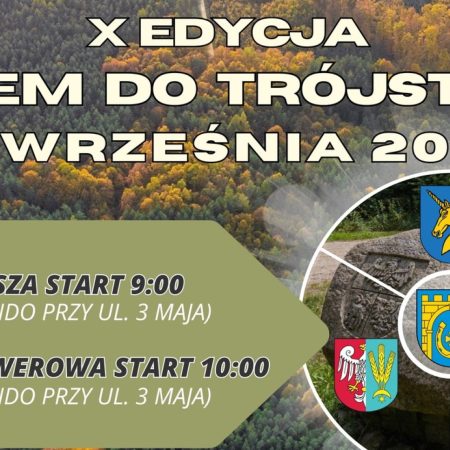 Plakat zapraszający w sobotę 27 września 2025 r. do Lidzbarka na Międzypokoleniową Sztafetę Turystyczną "Razem do Trójskoku" Lidzbark 2025.