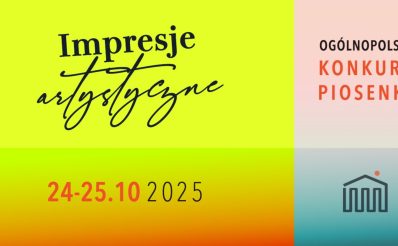 Plakat zapraszający w dniach 24-25 października 2025 r. do Mrągowa na Ogólnopolski Konkurs Piosenki! Impresje Artystyczne Mrągowo 2025.
