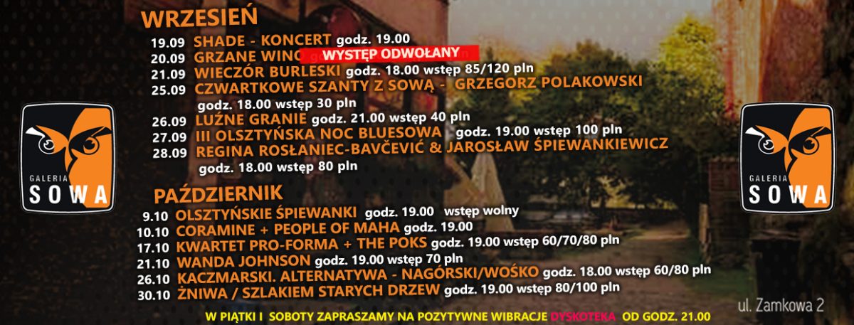 Galeria Sowa. Kalendarz imprez na wrzesień i październik 2025 roku. 